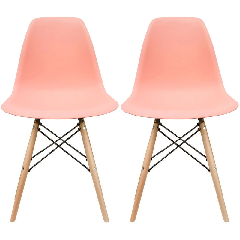 Red / Armless Shell Style / Set of 2 – Plastic Dining Chairs with Wooden Eiffel Legs