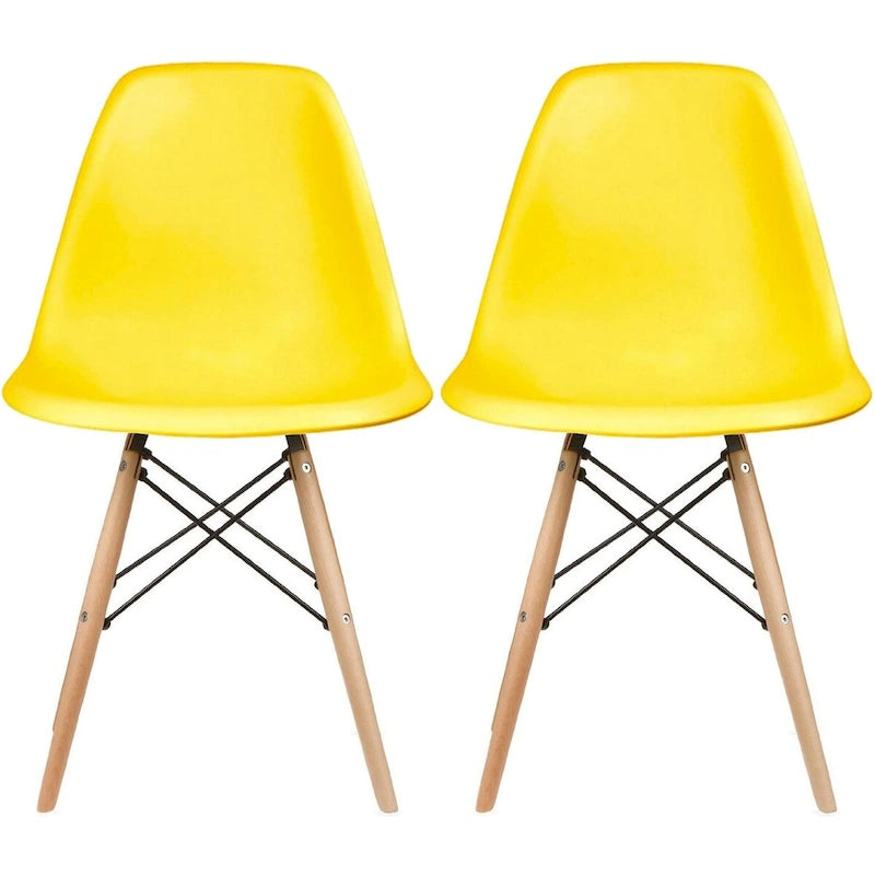 Red / Armless Shell Style / Set of 2 – Plastic Dining Chairs with Wooden Eiffel Legs