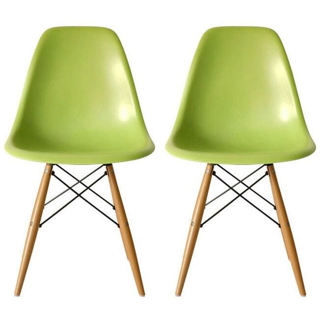 Red / Armless Shell Style / Set of 2 – Plastic Dining Chairs with Wooden Eiffel Legs
