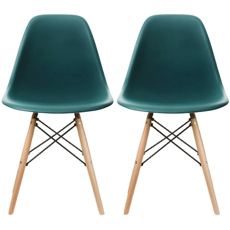 Red / Armless Shell Style / Set of 2 – Plastic Dining Chairs with Wooden Eiffel Legs