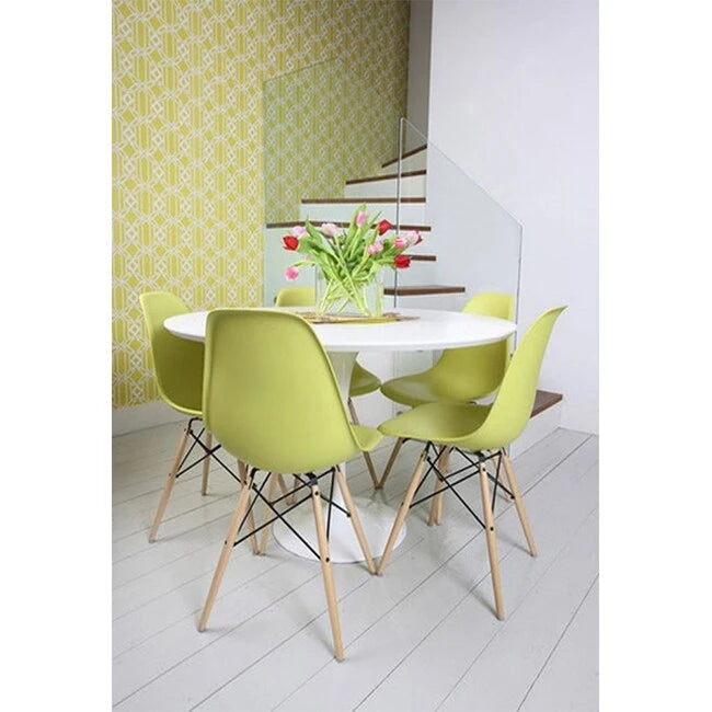 Red / Armless Shell Style / Set of 2 – Plastic Dining Chairs with Wooden Eiffel Legs