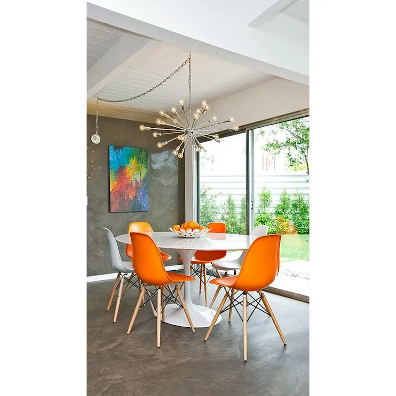 Red / Armless Shell Style / Set of 2 – Plastic Dining Chairs with Wooden Eiffel Legs