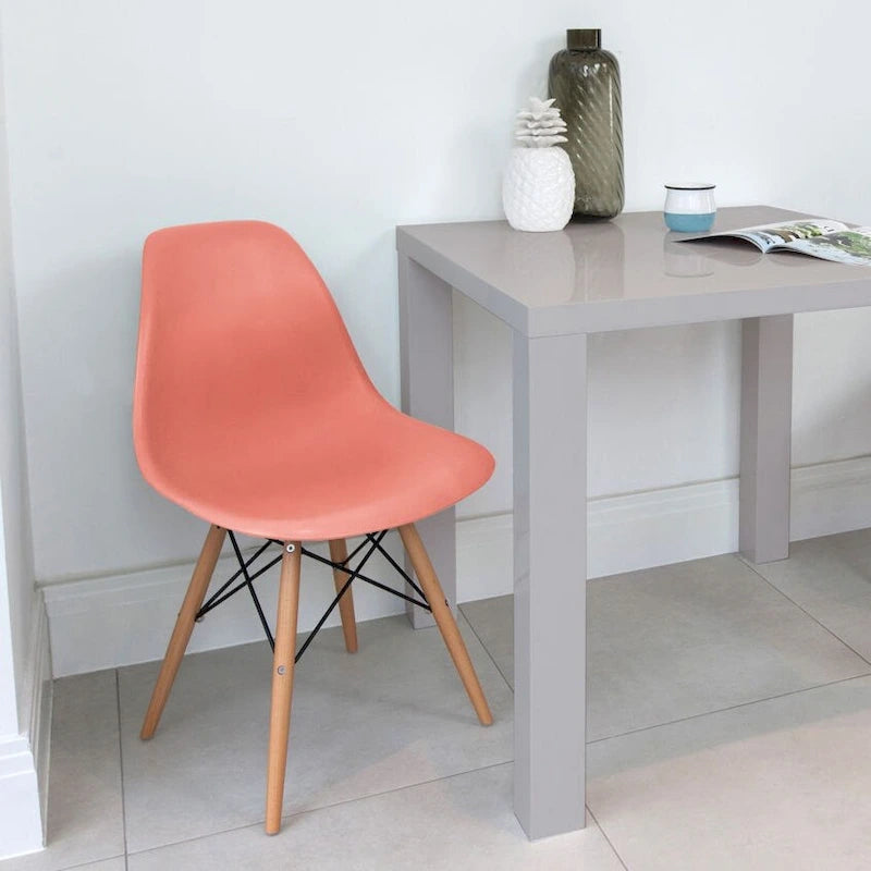 Red / Armless Shell Style / Set of 2 – Plastic Dining Chairs with Wooden Eiffel Legs