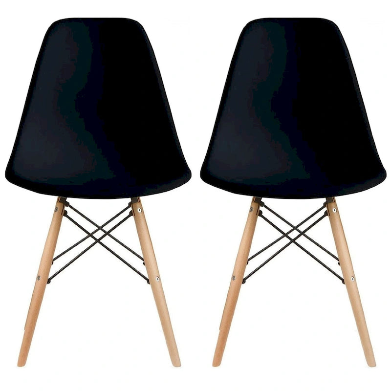 Red / Armless Shell Style / Set of 2 – Plastic Dining Chairs with Wooden Eiffel Legs