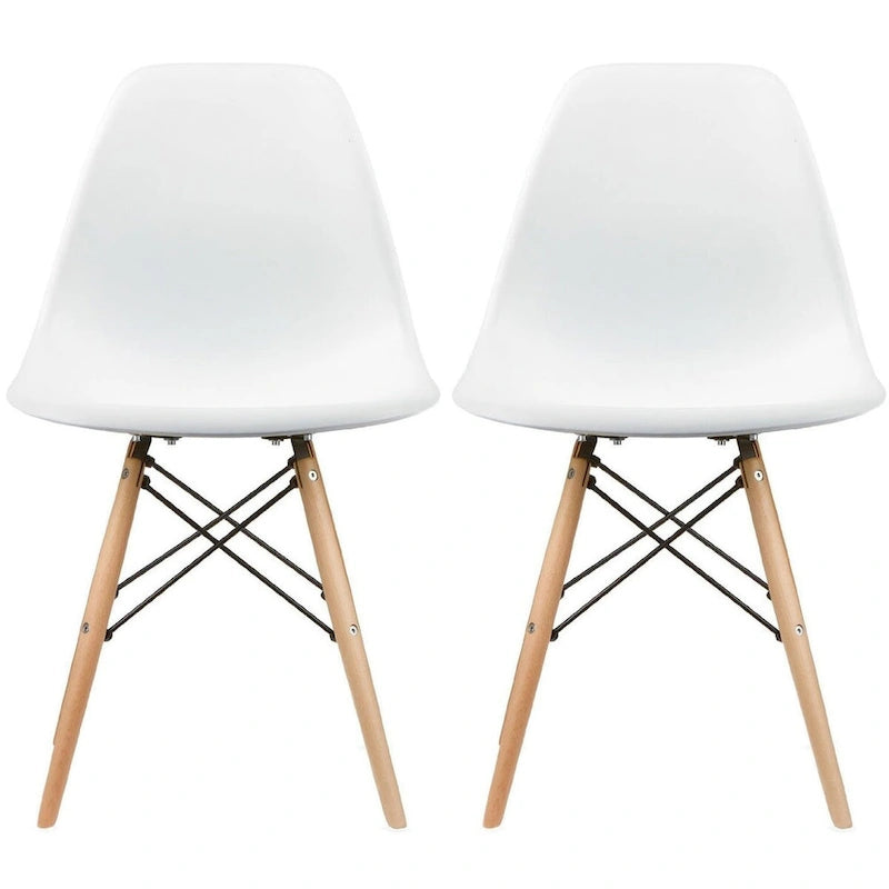 Red / Armless Shell Style / Set of 2 – Plastic Dining Chairs with Wooden Eiffel Legs