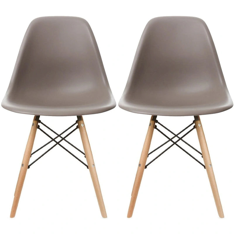 Red / Armless Shell Style / Set of 2 – Plastic Dining Chairs with Wooden Eiffel Legs