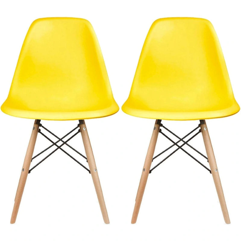 Red / Armless Shell Style / Set of 2 – Plastic Dining Chairs with Wooden Eiffel Legs