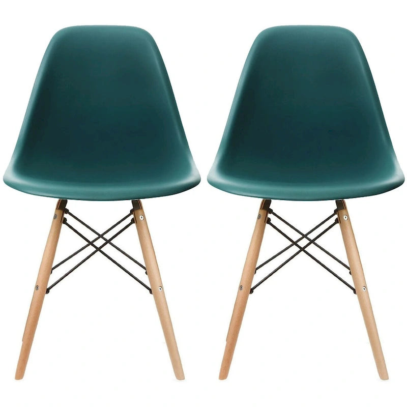 Red / Armless Shell Style / Set of 2 – Plastic Dining Chairs with Wooden Eiffel Legs