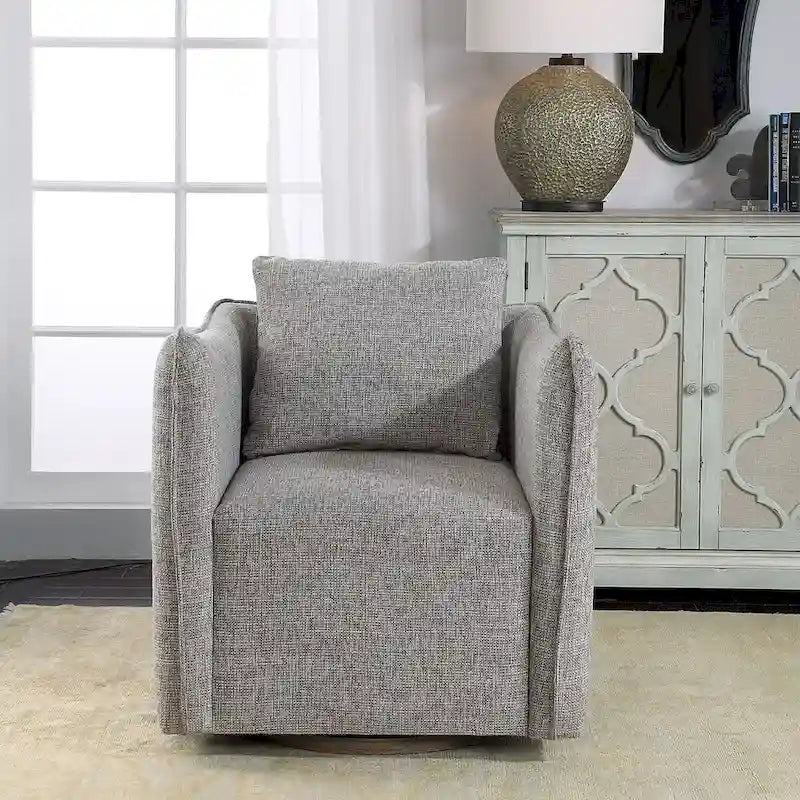 Gray Linen Swivel Accent Chair, Single Seat, 29"W