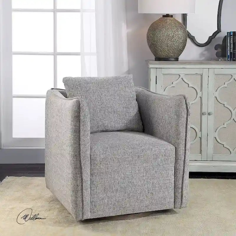 Gray Linen Swivel Accent Chair, Single Seat, 29"W