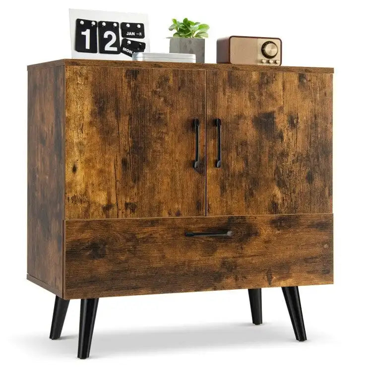 Rustic Brown 2-Door 1-Drawer Floor Storage Cabinet