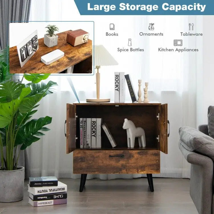 Rustic Brown 2-Door 1-Drawer Floor Storage Cabinet