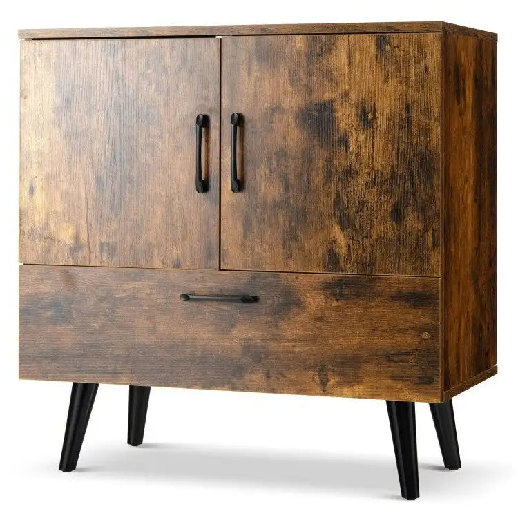 Rustic Brown 2-Door 1-Drawer Floor Storage Cabinet
