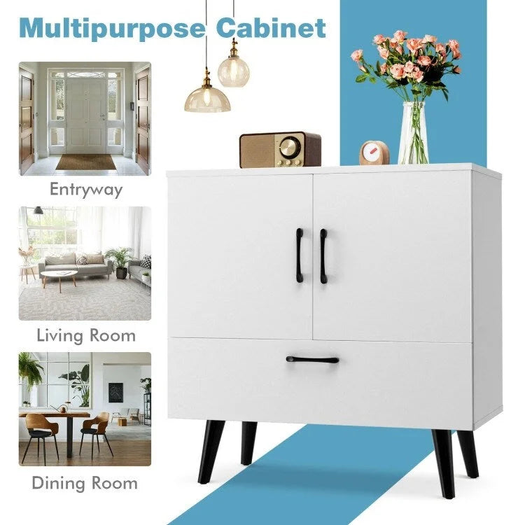 Rustic Brown 2-Door 1-Drawer Floor Storage Cabinet