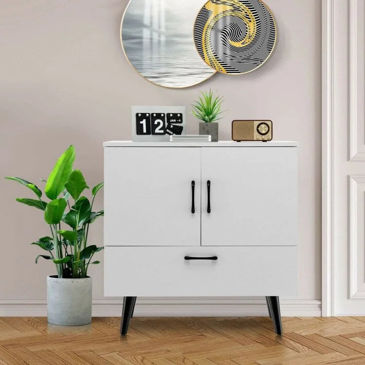 Rustic Brown 2-Door 1-Drawer Floor Storage Cabinet