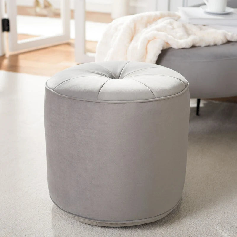 Velvet Cylinder Pouf Ottoman – Orange / Lilac / Green / Grey | Single
