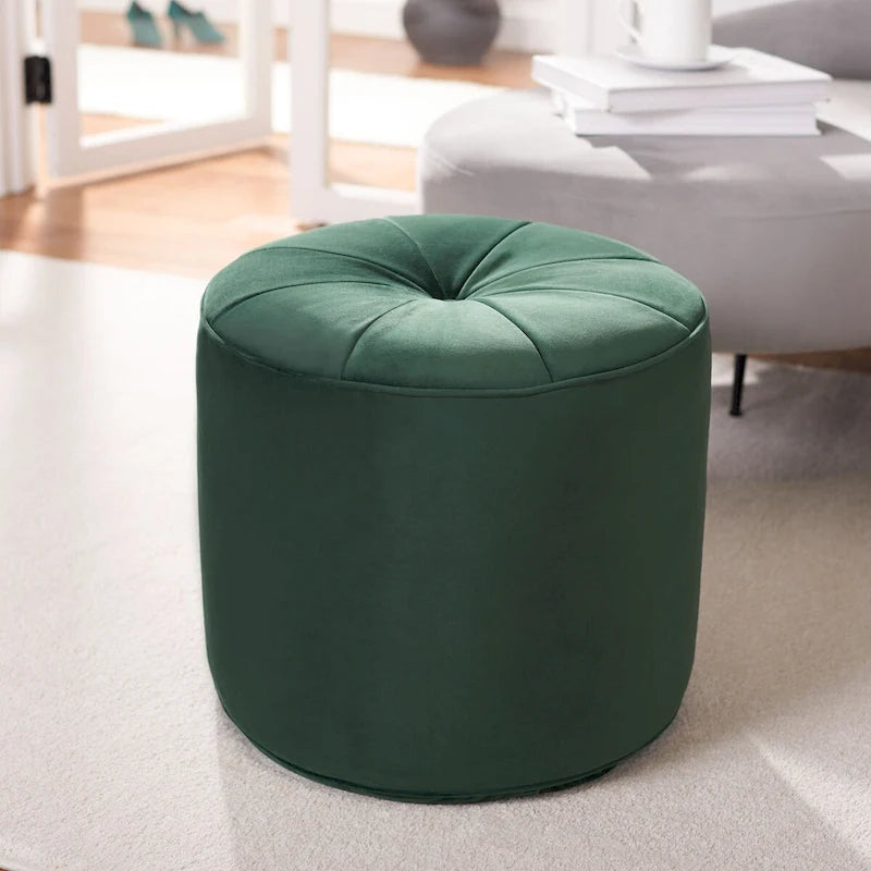 Velvet Cylinder Pouf Ottoman – Orange / Lilac / Green / Grey | Single