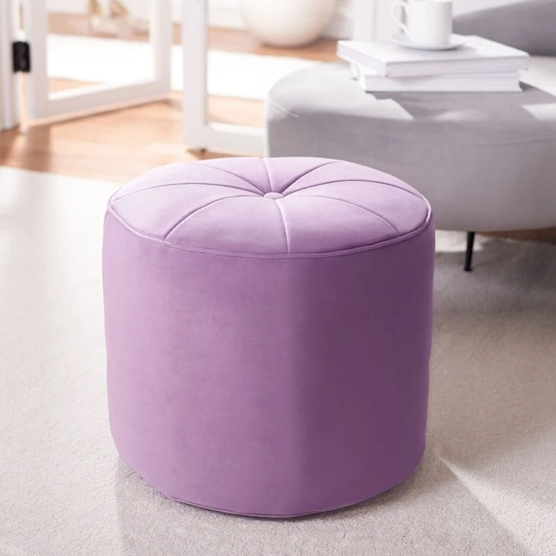 Velvet Cylinder Pouf Ottoman – Orange / Lilac / Green / Grey | Single