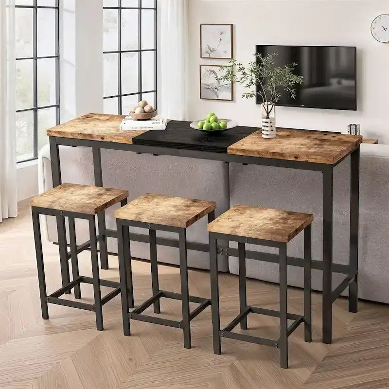 Black / Natural Color-Block Bar Table Set, Seats 4, 4-Piece
