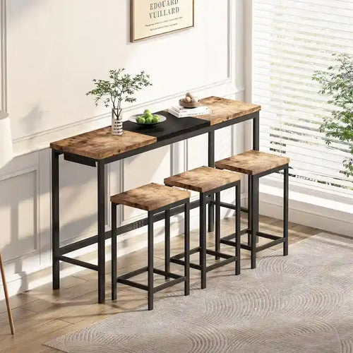 Black / Natural Color-Block Bar Table Set, Seats 4, 4-Piece