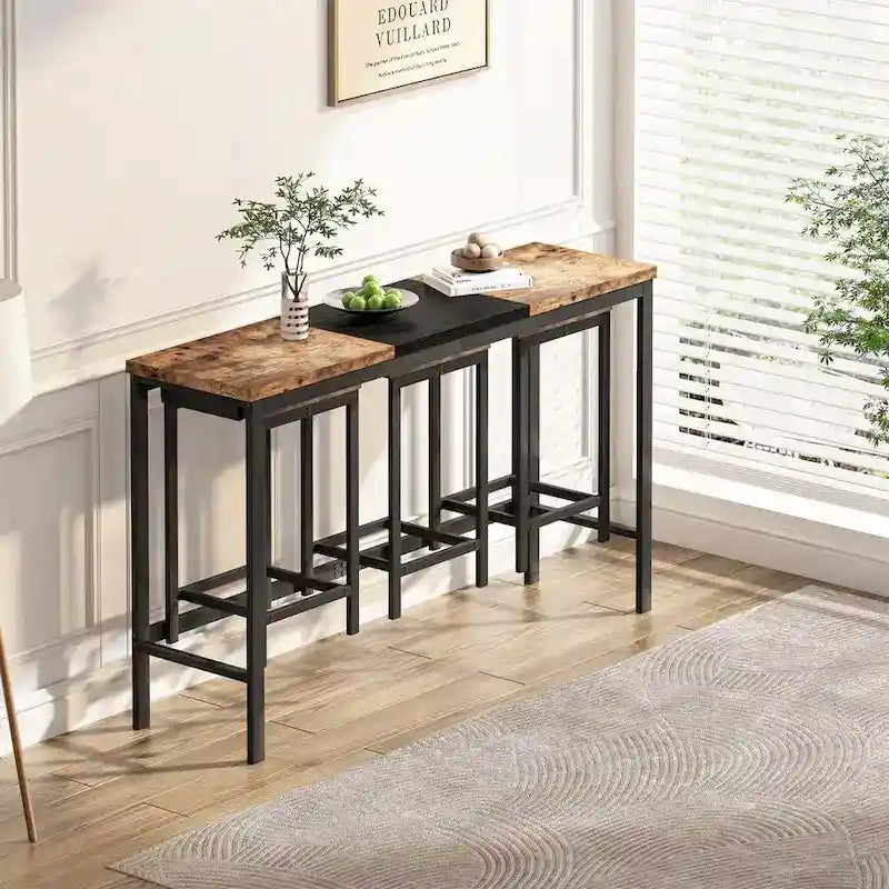 Black / Natural Color-Block Bar Table Set, Seats 4, 4-Piece