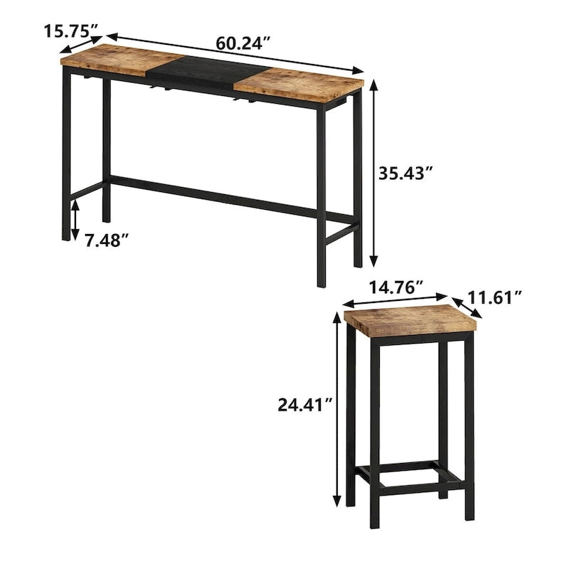 Black / Natural Color-Block Bar Table Set, Seats 4, 4-Piece