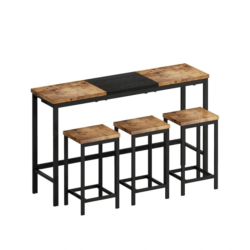 Black / Natural Color-Block Bar Table Set, Seats 4, 4-Piece