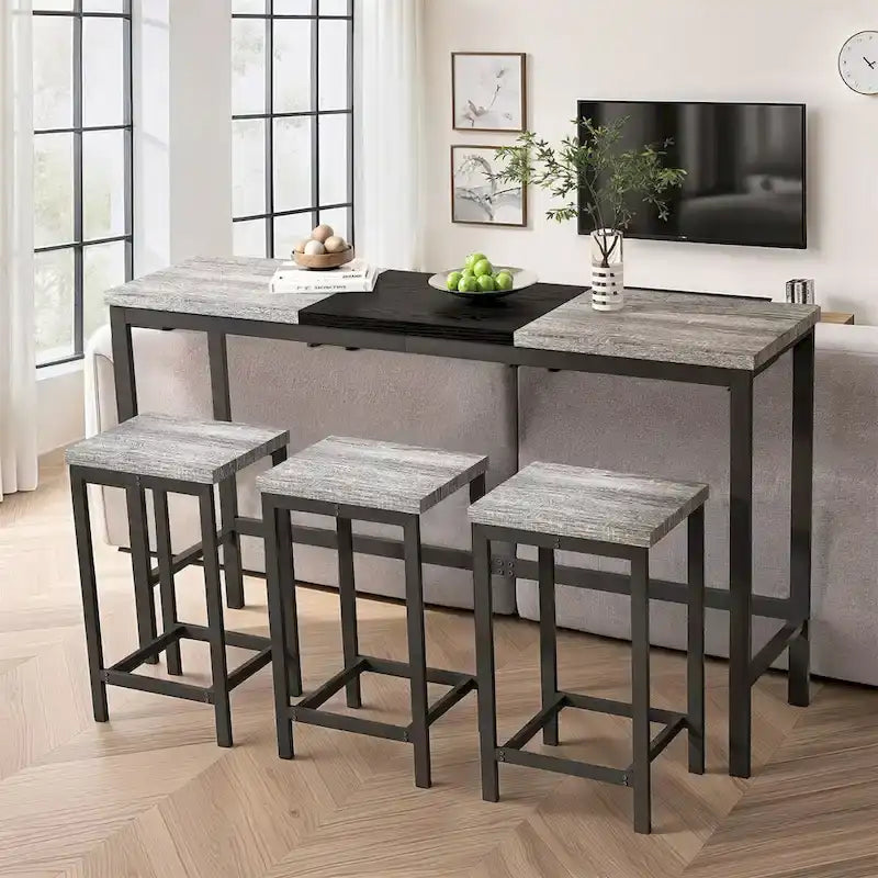Black / Natural Color-Block Bar Table Set, Seats 4, 4-Piece