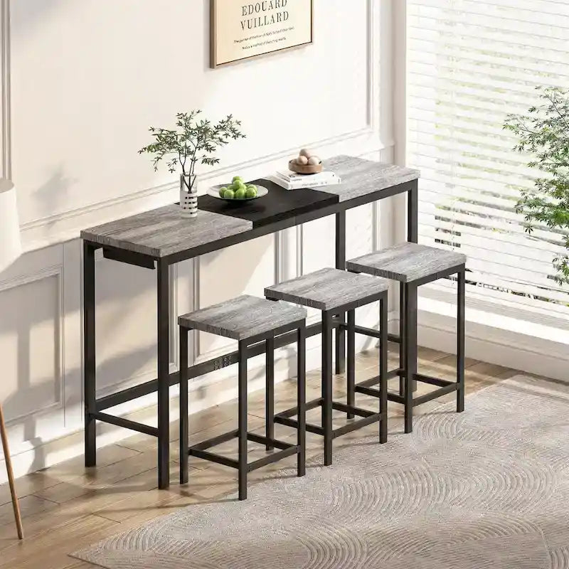 Black / Natural Color-Block Bar Table Set, Seats 4, 4-Piece
