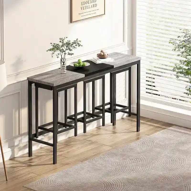 Black / Natural Color-Block Bar Table Set, Seats 4, 4-Piece
