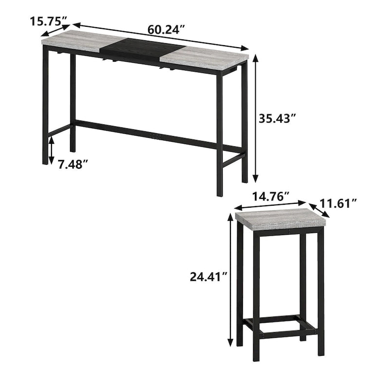 Black / Natural Color-Block Bar Table Set, Seats 4, 4-Piece
