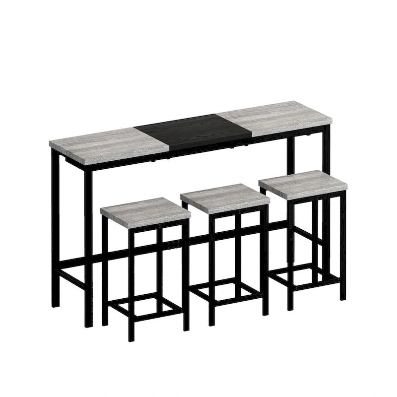 Black / Natural Color-Block Bar Table Set, Seats 4, 4-Piece