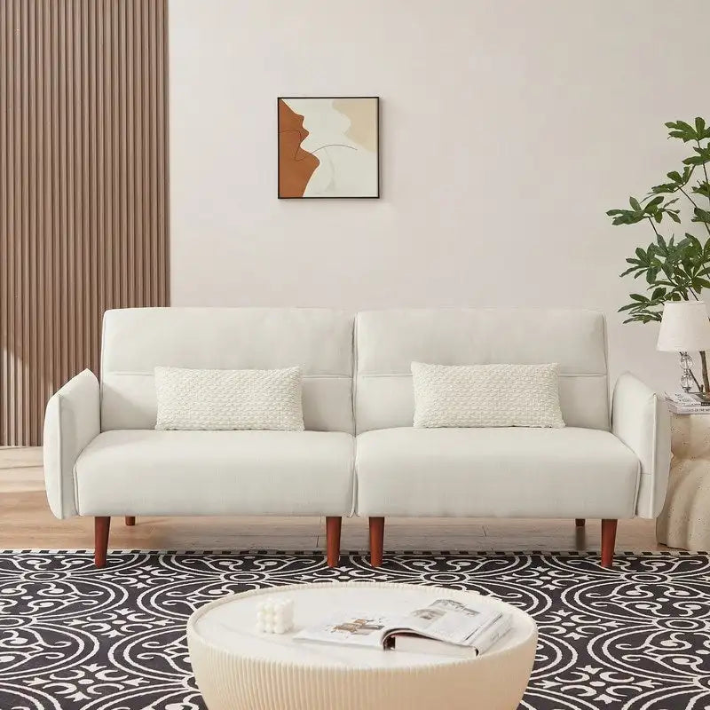 Green / Ivory / Gray Convertible Futon Sofa Bed, Fabric, Seats 2