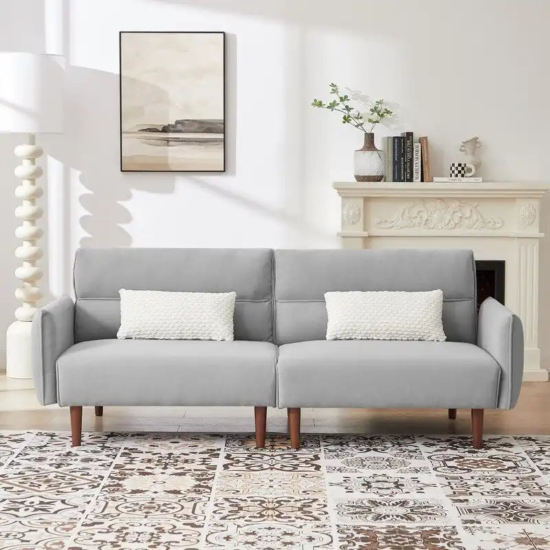 Green / Ivory / Gray Convertible Futon Sofa Bed, Fabric, Seats 2
