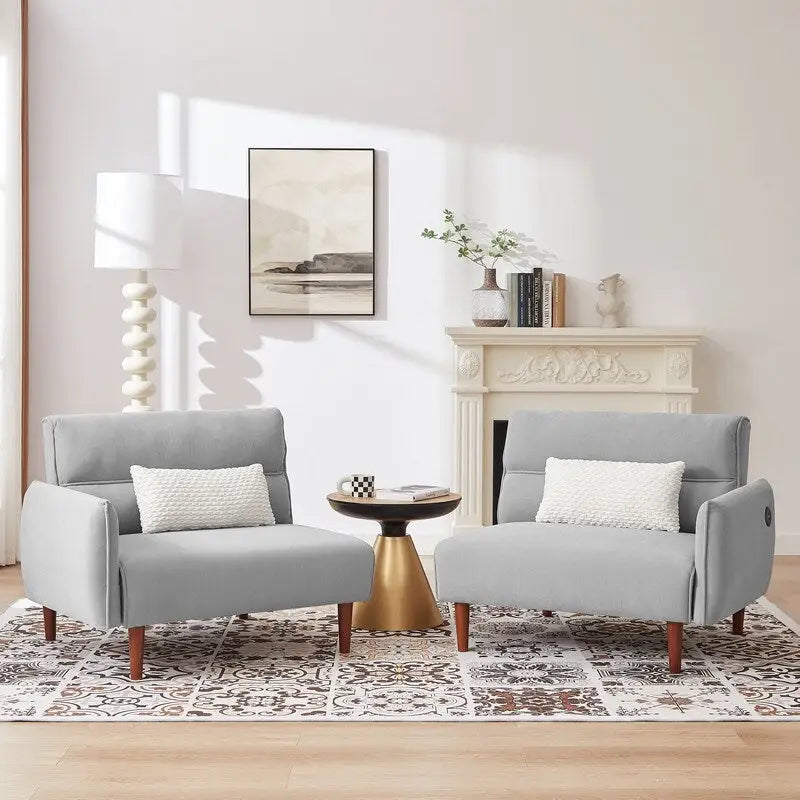 Green / Ivory / Gray Convertible Futon Sofa Bed, Fabric, Seats 2