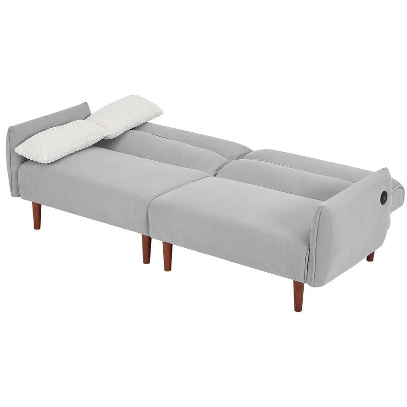 Green / Ivory / Gray Convertible Futon Sofa Bed, Fabric, Seats 2