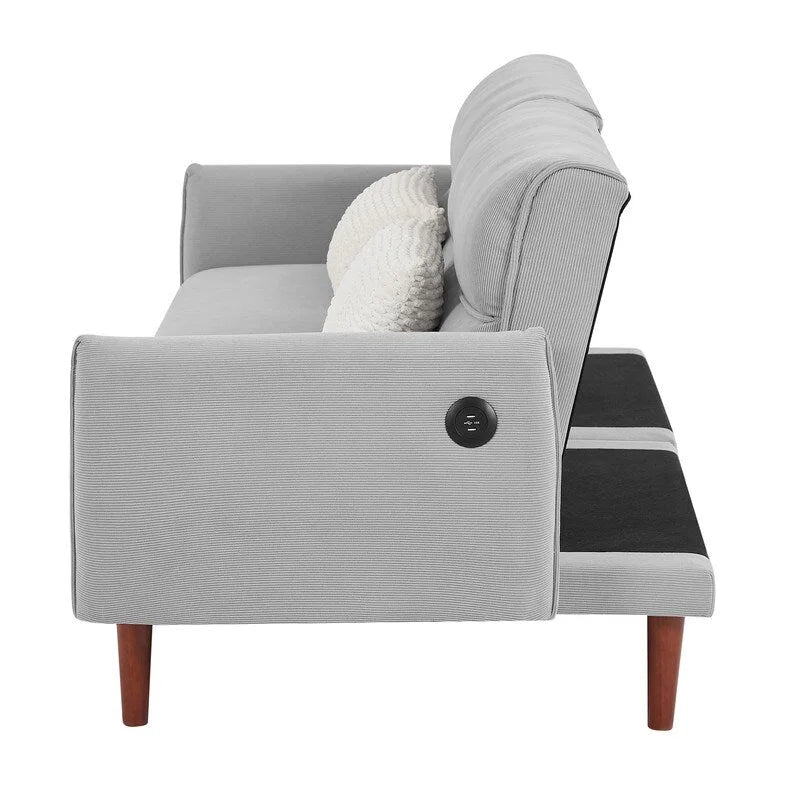Green / Ivory / Gray Convertible Futon Sofa Bed, Fabric, Seats 2