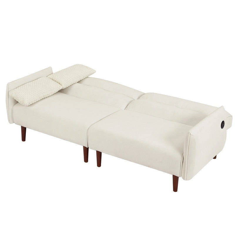 Green / Ivory / Gray Convertible Futon Sofa Bed, Fabric, Seats 2