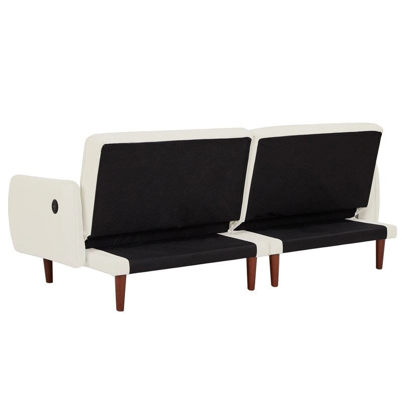Green / Ivory / Gray Convertible Futon Sofa Bed, Fabric, Seats 2