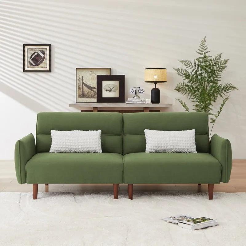 Green / Ivory / Gray Convertible Futon Sofa Bed, Fabric, Seats 2