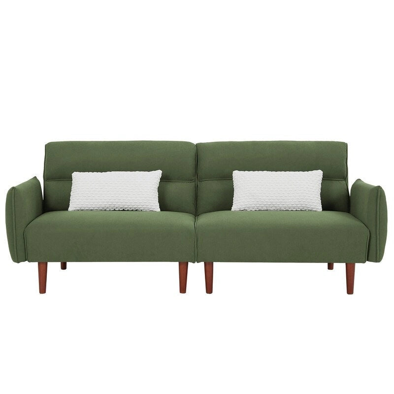 Green / Ivory / Gray Convertible Futon Sofa Bed, Fabric, Seats 2