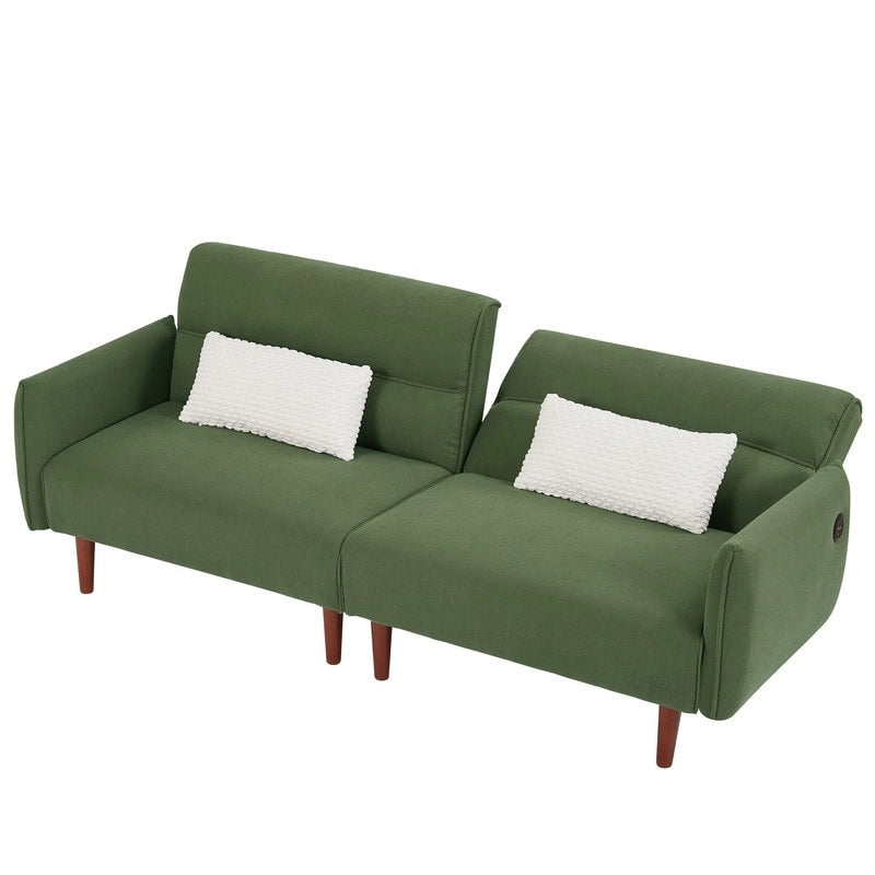 Green / Ivory / Gray Convertible Futon Sofa Bed, Fabric, Seats 2