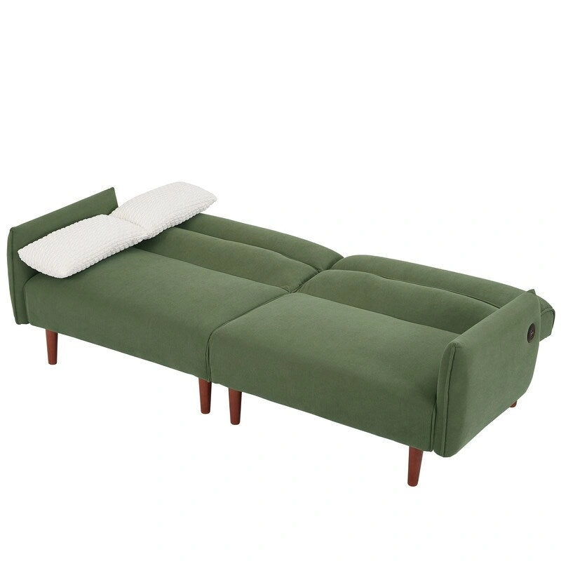 Green / Ivory / Gray Convertible Futon Sofa Bed, Fabric, Seats 2