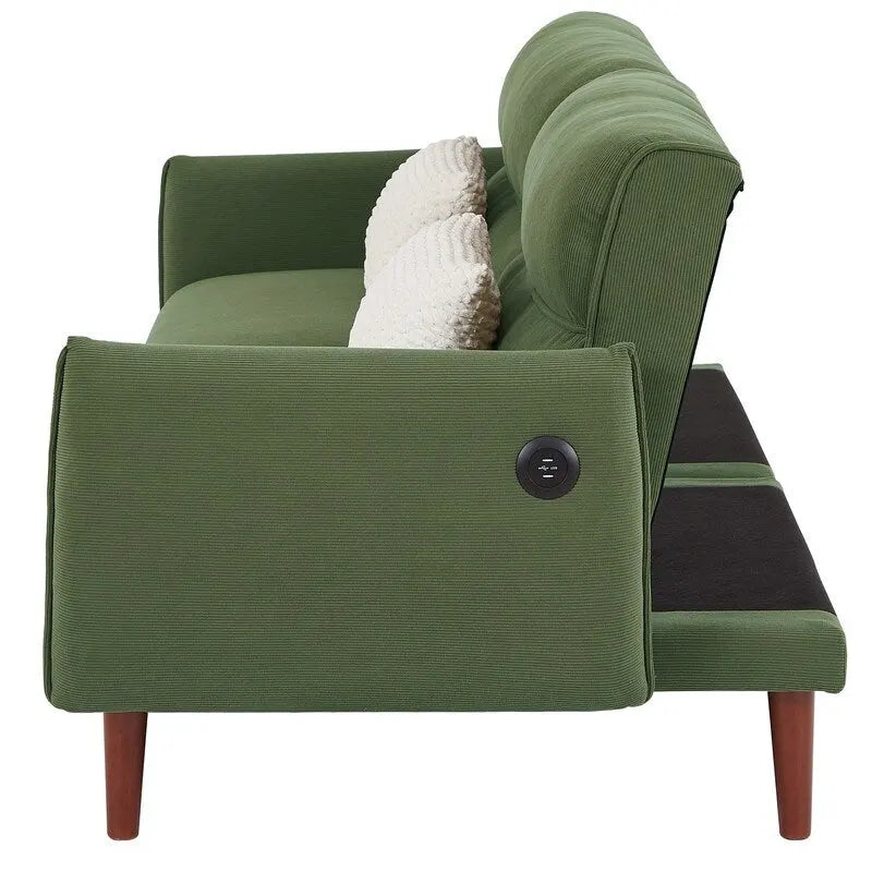 Green / Ivory / Gray Convertible Futon Sofa Bed, Fabric, Seats 2
