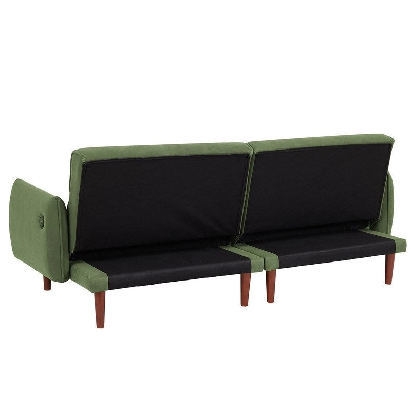 Green / Ivory / Gray Convertible Futon Sofa Bed, Fabric, Seats 2