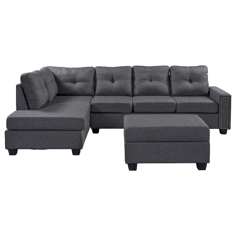 Grey Reversible L-Shaped Sectional Sofa with Storage Ottoman, Seats 4-5