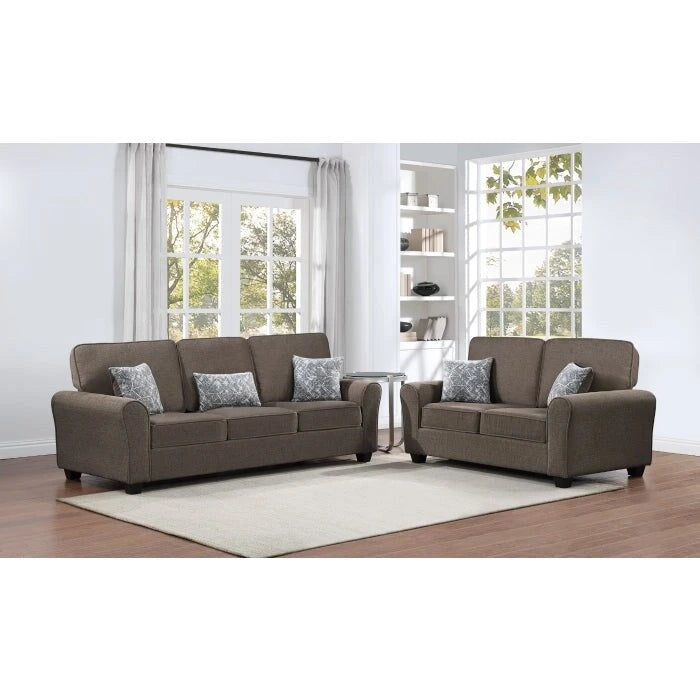Brown/Grey/Taupe Chenille 2-Seat Loveseat & 3-Seat Sofa Set for 2–5 People