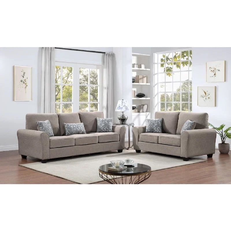 Brown/Grey/Taupe Chenille 2-Seat Loveseat & 3-Seat Sofa Set for 2–5 People
