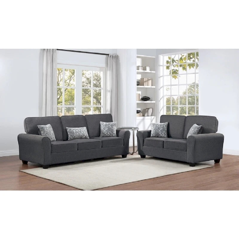 Brown/Grey/Taupe Chenille 2-Seat Loveseat & 3-Seat Sofa Set for 2–5 People