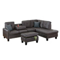 Espresso / Grey Faux Leather Tufted Sectional Sofa Set, 3-Piece, Seats 4–5